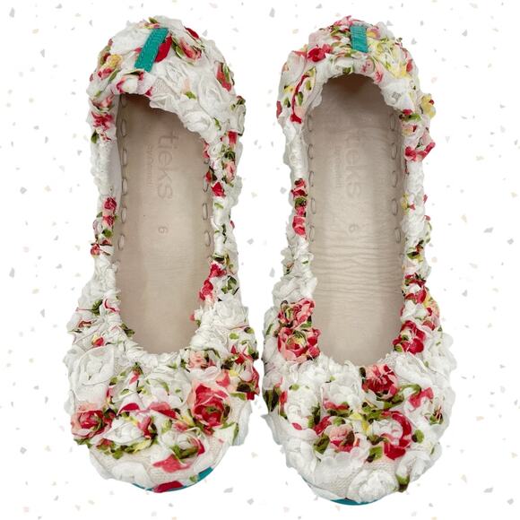 Tieks Rose Garden Fabric Floral Leather Flats Bridal Shower Spring Shoes Size 6 - Picture 1 of 10